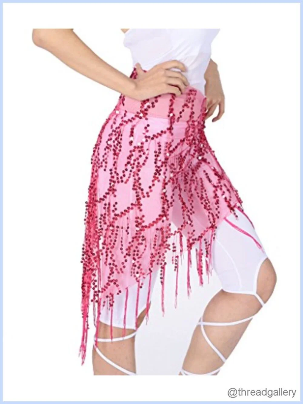 Sequin Triangle Hip Scarf with Fringe for Belly Dance